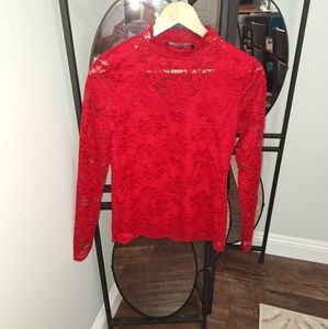 Vera Moda M Red Floral Lace Top